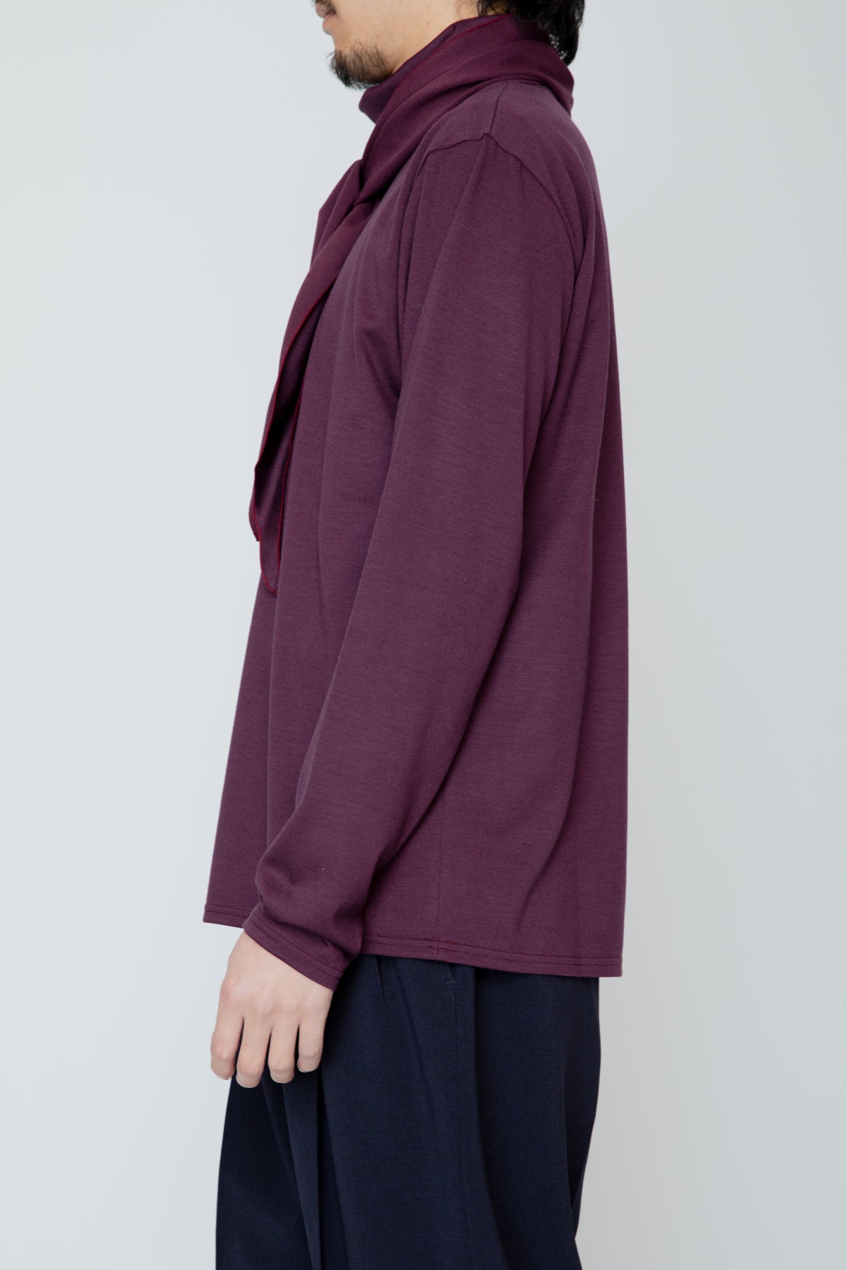 WASHABLE-WOOL HIGH NECK SHIRT / PURPLE