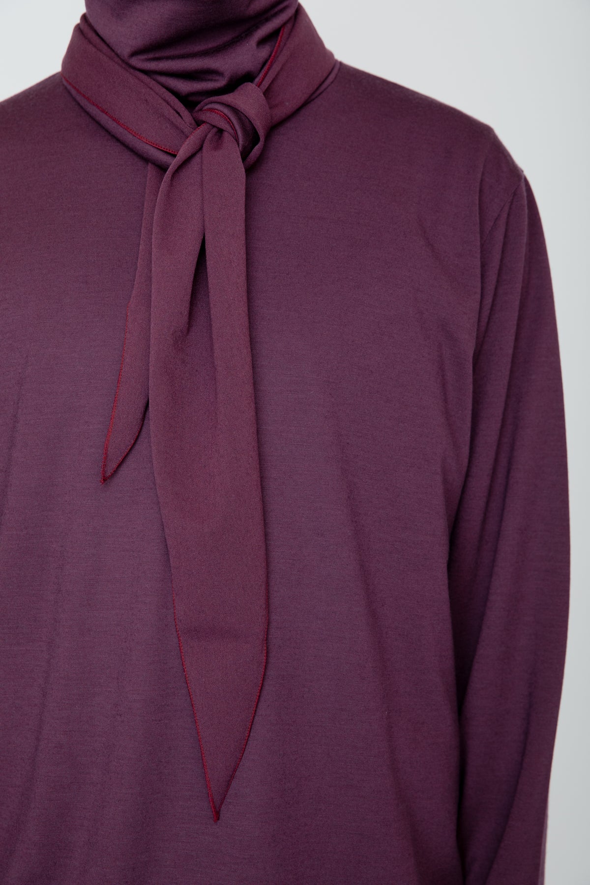 WASHABLE-WOOL HIGH NECK SHIRT / PURPLE
