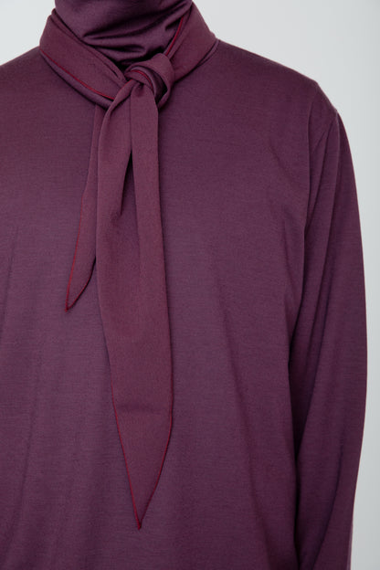 WASHABLE-WOOL HIGH NECK SHIRT / PURPLE