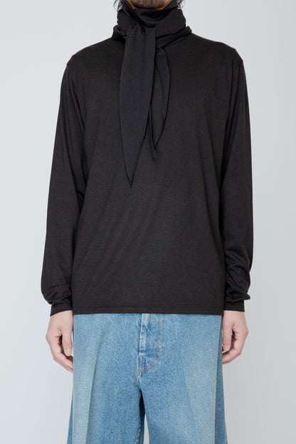WASHABLE-WOOL HIGH NECK SHIRT / BLACK