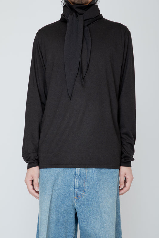 WASHABLE-WOOL HIGH NECK SHIRT / BLACK