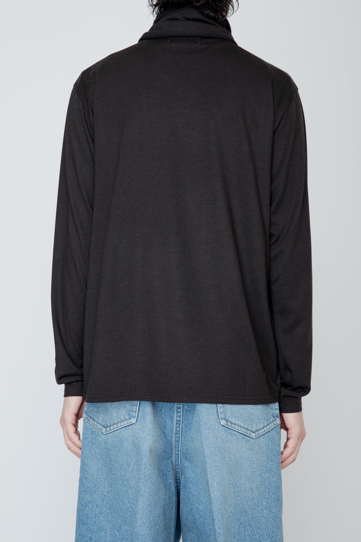 WASHABLE-WOOL HIGH NECK SHIRT / BLACK