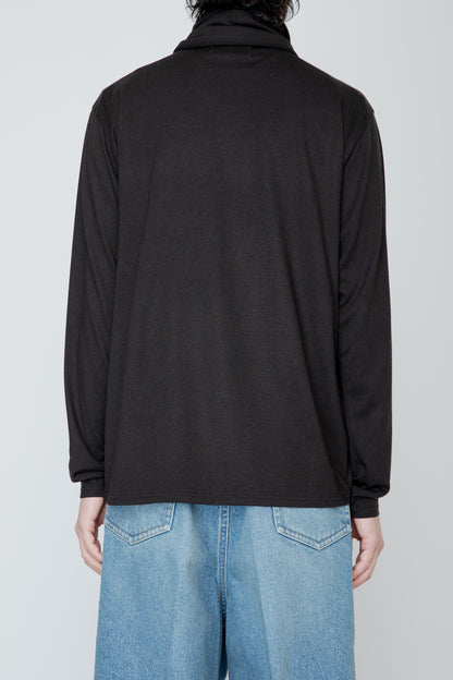 WASHABLE-WOOL HIGH NECK SHIRT / BLACK