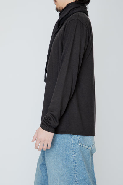 WASHABLE-WOOL HIGH NECK SHIRT / BLACK