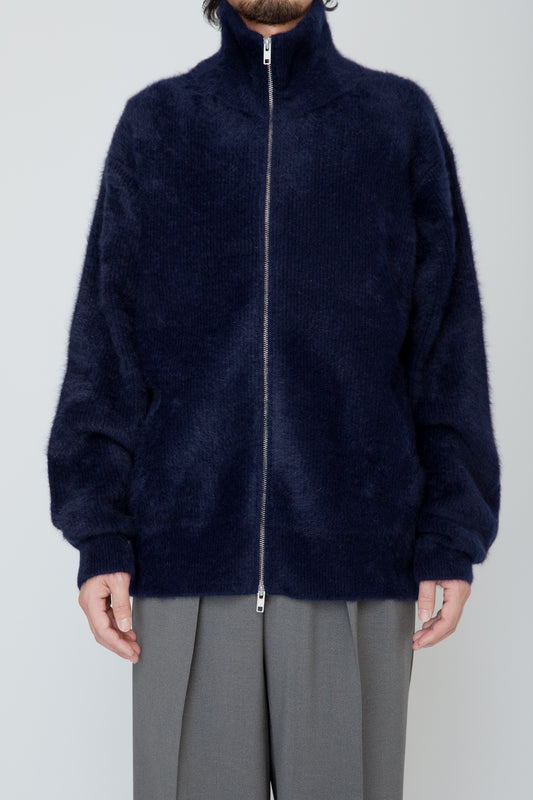 FOX CASHMERE ZIP-UP SWEATER / NAVY