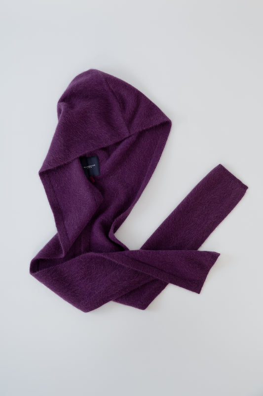 FOX CASHMERE HOODED STOLE / PURPLE