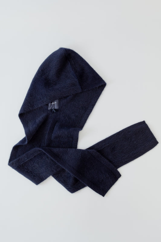 FOX CASHMERE HOODED STOLE / NAVY